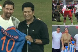 वानखेड़े में खेल और दोस्ती का जश्न : सचिन तेंदुलकर ने लियोनल मेसी को भेंट की वर्ल्ड कप जर्सी, मेसी ने थामा तिरंगा
