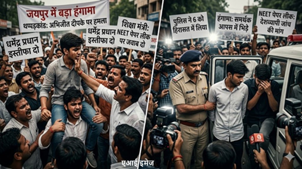 जयपुर में बड़ा हंगामा : कॉकरोच जनता पार्टी के फाउंडर अभिजीत दीपके को युवकों ने जड़े थप्पड़, समर्थकों ने हमलावरों को पीटा, 6 पुलिस हिरासत में